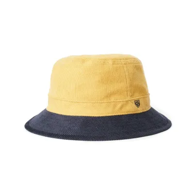 Navy Blue & Yellow Velvet Shield Bucket Hat - Brixton Reference: 10064 | Traclet Hat Shop