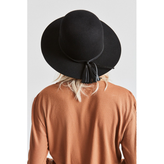 Phoebe Black Wool Felt Wide Brim Hat - Brixton