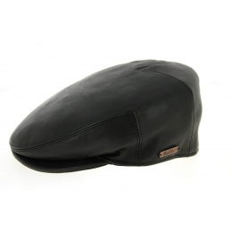 Casquette Plate Roadster Cuir Noire- Traclet