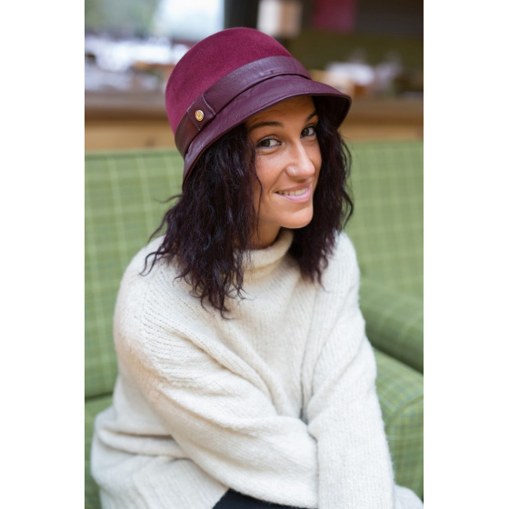 Evelina Burgundy Felt Cloche Hat - Traclet