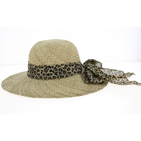 Natural Straw Leopard Ribbon Wide-Brimmed Hat - Traclet