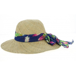 Natural Straw Tropical Ribbon Wide-Brimmed Hat - Traclet
