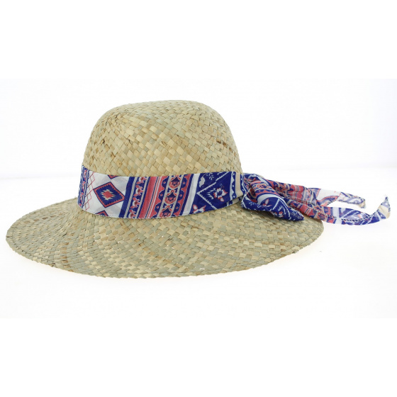 Natural Straw Wide-Brimmed Hat with Pink Ribbon - Traclet