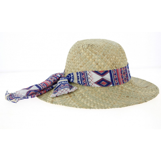 Natural Straw Wide-Brimmed Hat with Pink Ribbon - Traclet