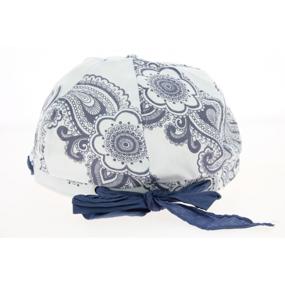 White Cotton Newsboy Cap with Mandala Pattern - Traclet