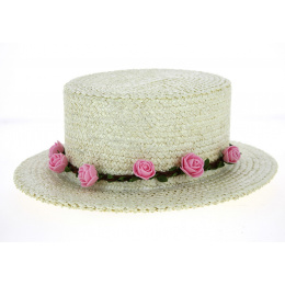 Women's White Triple Thickness Floral Boater Hat - Traclet