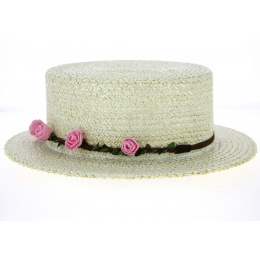 Women's White Triple Thickness Floral Boater Hat - Traclet