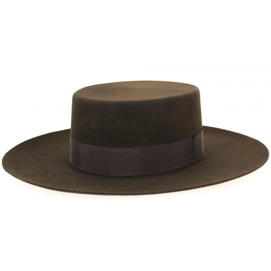Santiago Cordobes/Canotier Hat Chocolate Wool Felt- Traclet