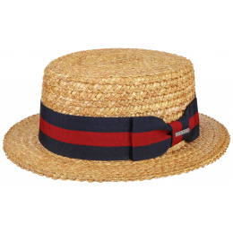 Natural Straw Ribbon Stetson Red & Navy Blue - Stetson