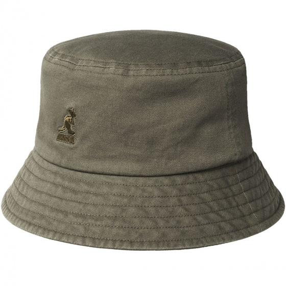 Khaki Washed Cotton Bucket Hat - Kangol