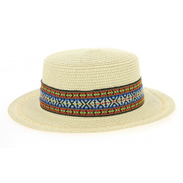 Azteca Beige Paper Straw Boater Hat - Traclet