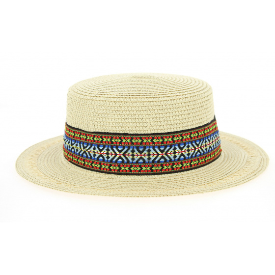 Azteca Beige Paper Straw Boater Hat - Traclet Azteca Beige Paper Straw Boater Hat - Traclet