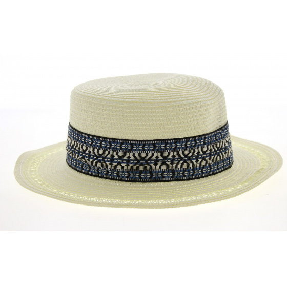 Ivory Paper Straw Azteca Boater Hat - Traclet
