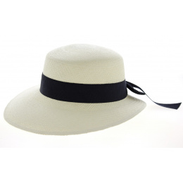 Panama Straw Cap Giuditta Navy Ribbon