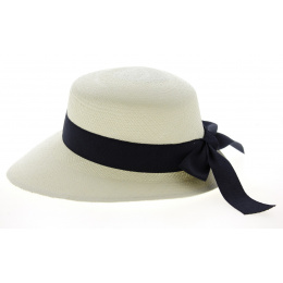 Panama Straw Cap Giuditta Navy Ribbon