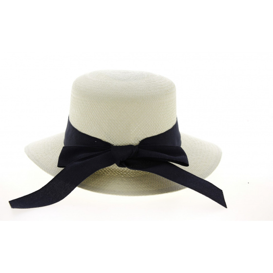 Panama Straw Cap Giuditta Navy Ribbon Panama Straw Cap Giuditta Navy Ribbon