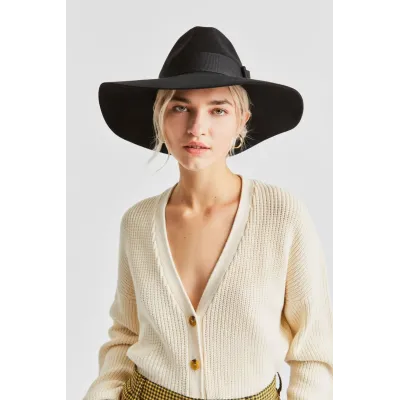 Piper Black Wool Felt Wide Brim Hat - Brixton Reference: 2635 | Traclet Hatmakers