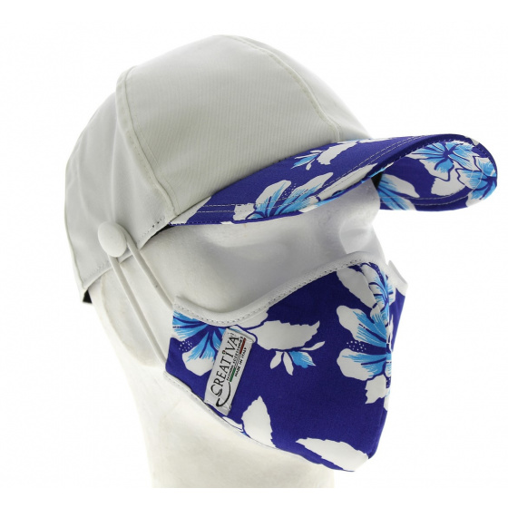 Baseball Cap + Mask Kit White & Blue Cotton Hawaii- Traclet
