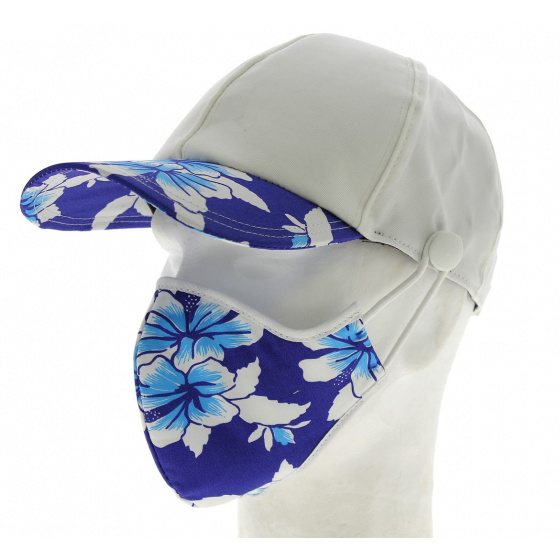 Baseball Cap + White & Blue Hawaii Cotton Mask Kit - Traclet