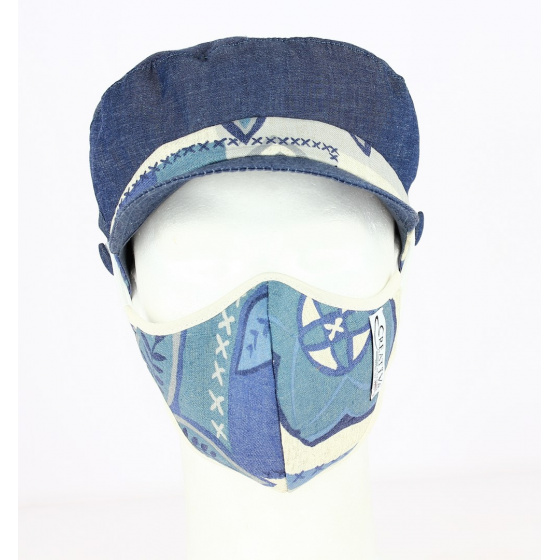 Kit Casquette Stewart + Masque Coton Blanc & Bleu Hawaii- Traclet Kit Casquette Stewart + Masque Coton Blanc & Bleu Hawaii- Traclet