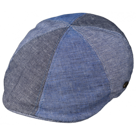 Blue Curved Patchwork Linen & Cotton Cap - Traclet