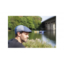 Blue Curved Patchwork Linen & Cotton Cap - Traclet