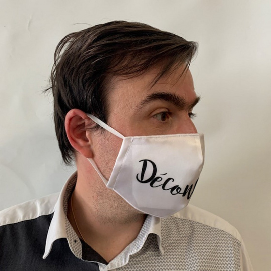 Masque "Déconfiné !" Fantaisie Élastique Blanc- Traclet