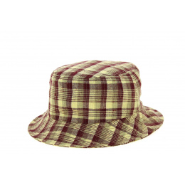 Burgundy & Yellow Checkered Cotton Bucket Hat Made in France - Crambes