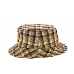 Burgundy & Yellow Checkered Cotton Bucket Hat Made in France - Crambes