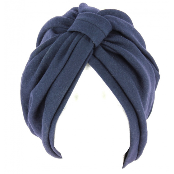 Sophie Navy Blue Cotton Chemotherapy Turban - Traclet