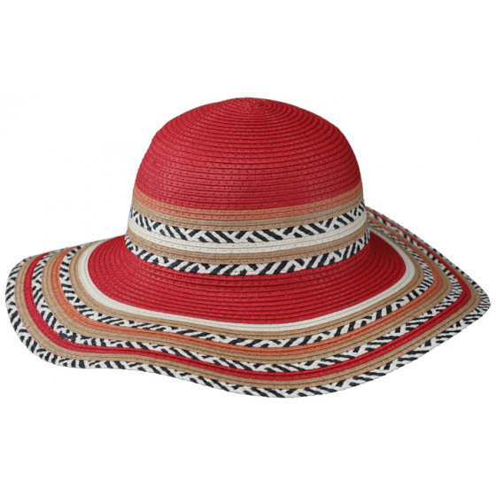 Red Paper Straw Guadalupe Wide Brim Hat - Traclet