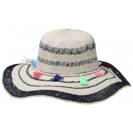 Atenas Paper Straw Sun Hat with Pom-poms - Traclet