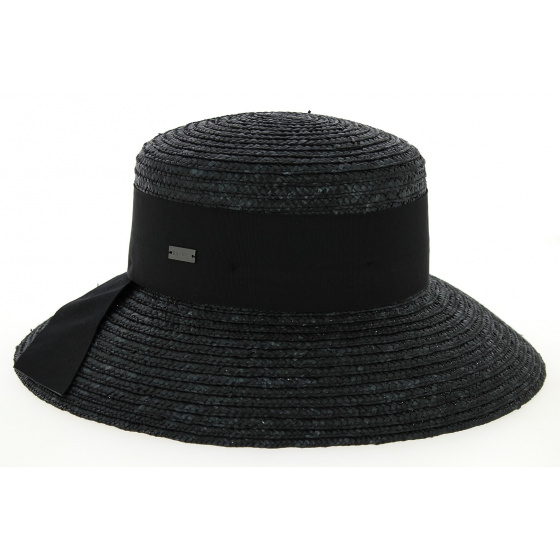 Riviera Natural Straw Wide-Brimmed Hat in Black - Betmar
