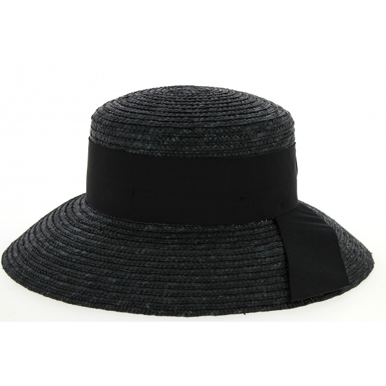 Chapeau Capeline Riviera Paille Naturelle Noir- Betmar Chapeau Capeline Riviera Paille Naturelle Noir- Betmar
