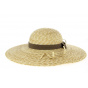 Natural Straw Wide Brim Hat Daisie with Brown Ribbon - Traclet