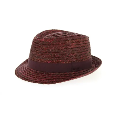 Traclet Burgundy Natural Straw Pachuca Trilby Hat Reference: 2663 | Traclet Hatmakers