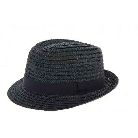 Pachuca Trilby Hat Natural Straw Navy Blue - Traclet