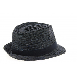 Pachuca Trilby Hat Natural Straw Navy Blue - Traclet
