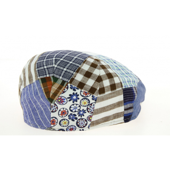 Amos Patchwork Cotton & Linen Flat Cap - Traclet