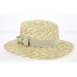 Women's Sidonie Boater Natural Straw Beige Ribbon - Traclet