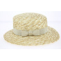 Women's Sidonie Boater Natural Straw Beige Ribbon - Traclet