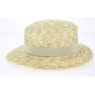 Women's Sidonie Boater Hat in Natural Straw with Beige Ribbon - Traclet