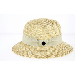 Solène Straw Cloche Hat with Beige Ribbon - Traclet