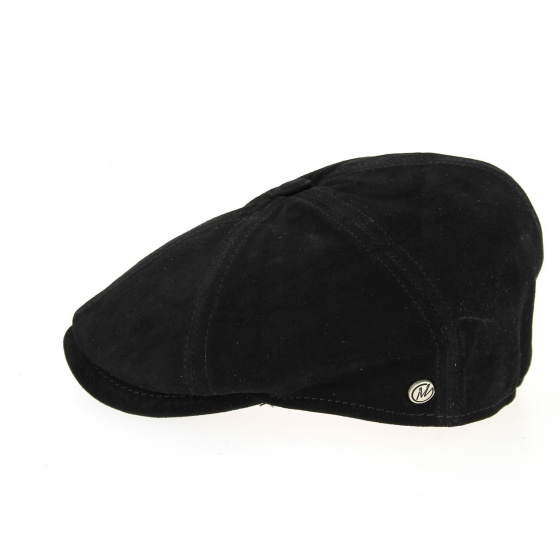 Halflight Flat Cap Black Suede Leather - Traclet