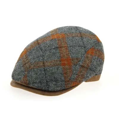 Verona Flat Cap Grey & Orange Wool - Traclet Reference: 10678 | Traclet Hat Shop