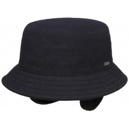 Navy Wool & Cashmere Bucket Hat with Ear Flaps - Stetson