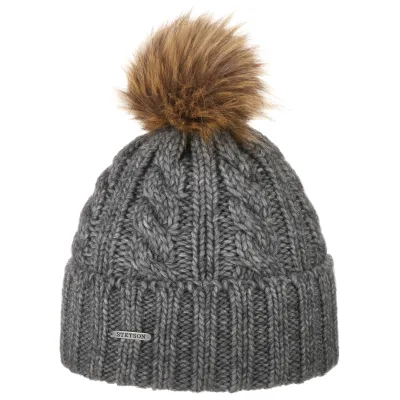 Bonnet à Pompon Laine & Acrylique Gris- Stetson Reference : 10823 | Chapellerie Traclet