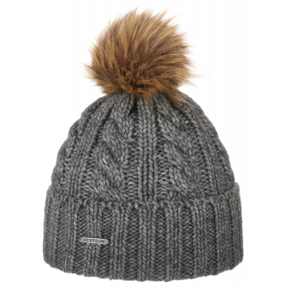 Wool & Acrylic Pom-Pom Beanie Grey - Stetson