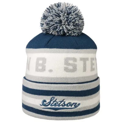 Blue Acrylic Pompom Beanie - Stetson Reference: 10825 | Traclet Hat Shop