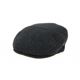 Split Flat Cap London Black & Gray Herringbone Wool - City Sport
